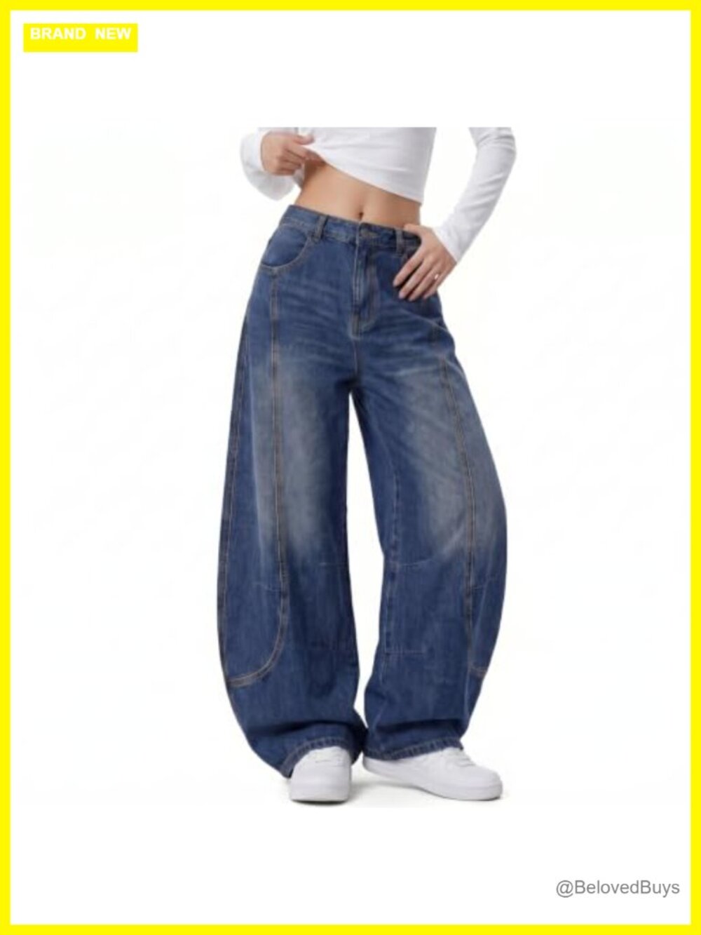 High Waisted Barrel Jeans Baggy Wide Leg Denim Pull On Streetwear